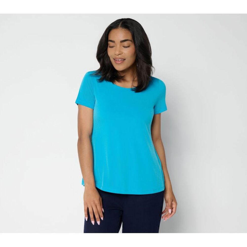 Susan Graver Women's Top Sz XS Essentials Liquid Knit A-Line AntiqueBlue